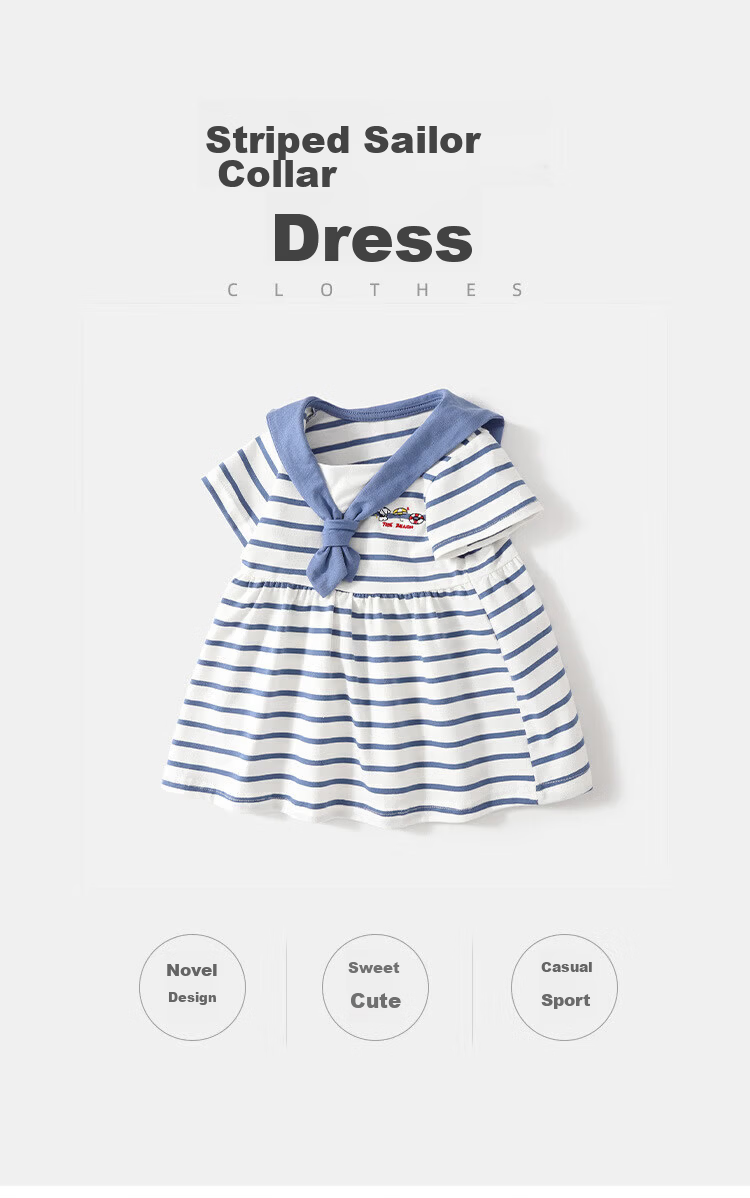 FADOBABY Girls' Navy Collar Striped Short Sleeve Summer Dress Newborn Toddler Cotton Princess Dress Summer 1